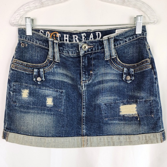 Southern Thread Dresses & Skirts - Southern Thread Denim Mini‎ Skirt Blue Distressed Womens Size 26 Western Cowgirl